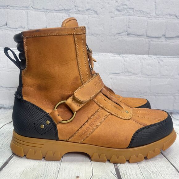 Polo Ralph Lauren Other - VTG Polo Ralph Lauren Sports Boots Tan Duck Leather Double Zip Strap Hunt Shoes